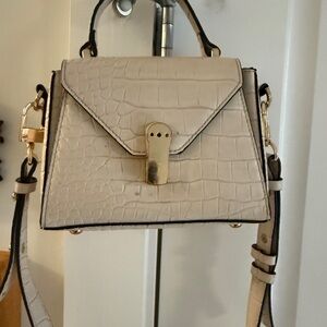 Topshop Mini Cream Crocodile-Embossed Handbag